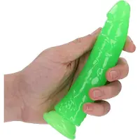 Realrock Glow in the Dark Slim Dildo med Sugpropp 17,5 cm - Grön - Grön