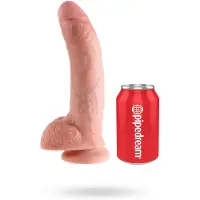King Cock 9 - stor dildo med pung och sugpropp (23 cm, naturfärg)