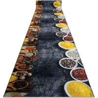 Rugsx Löpare anti-halk LOTUS KITCHEN 40580 Maträtter, kök grå / gul tvättmatta 60cm 60x490 cm