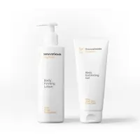 InnovaGoods Kosmetisk set - Rice - Duo-pack Kroppsvård - Vegansk - Exfolierande gel - Uppstramande lotion vit