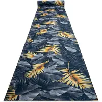 Rugsx Löpare anti-halk LOTUS FERNS 45270 Löv grå / guld tvättmatta 120cm 120x1250 cm