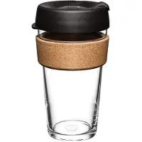 KeepCup Brew Cork - teranvndbar kaffekopp hrdat glas och naturlig kork L 16oz/454ml - Svart