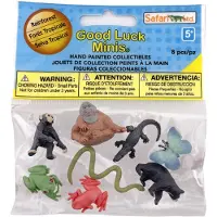 Safari Ltd. Good Luck Minis Rainforest Fun Pack - 8 mini -figurer inklusive Snake Frogs Butterfly Chimpanzee Orangutan Caiman Bear - Utbildningsl
