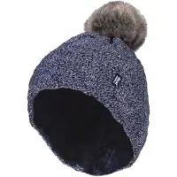 Heat Holder - Stickad, fleecefodrad, termisk boblehatt med pom pom för damer