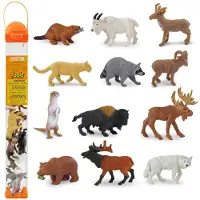 Safari Ltd. North American Wildlife Toob - 12 handmlade mini -figurer inklusive Grizzly Bear Bison Moose & More - Utbildningsleksakssiffror fr