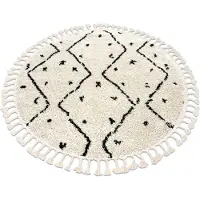 Rugsx Matta BERBER TETUAN B751 cirkel zigzag grädde Fringe Berber marockansk shaggy cirkel 160 cm