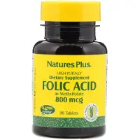 NaturesPlus Folsyra (Metylfolat), 800mcg, 90 tabletter