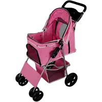 MonsterShop Hundvagn Husdjursvagn Fällbar Vagn Resevagn 15 kg Lastkapacitet 4 Hjul Bromsar Katt Hund Bälte Kudde Solskydd Korg Mugghållare Vattentätt Regnskydd
