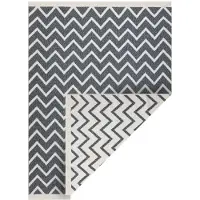 Rugsx Matta TWIN 23002 ZigZag, bomull, dubbelsidig, Ekologiska fransar - antracit / grädde 120x170 cm