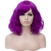 Buffalo BUFASHION 14" Dam Kort vgig lockig peruk Lila Bob Peruk Cosplay Halloween syntetiska peruker med Side Bang Peruk (lila)