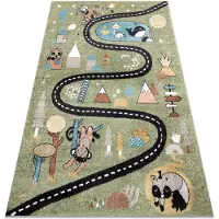 Rugsx Matta FUN Route för barn, gata, djur grön 160x220 cm