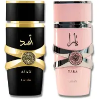 Lattafa fr unisex 2 delar Eau de Parfum presentset (Asad fr mn + Yara fr kvinnor) 3,4 ounce/100 ml vardera