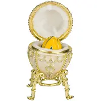 Danila-Souvenirs Faberge stil Rosenknopp ägg Smyckeskrin med blomma 9 cm krämfärg