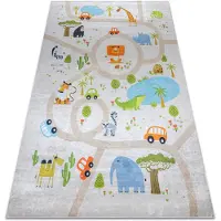 Rugsx BAMBINO 50230 tvättmatta Zoo, gator för barn halkskydd - beige / grön 80x150 cm