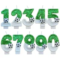 Semoic Fotbollsljus Nummer 0-9 Grön Sparkles Födelsedag Creatives Fotbollsljus för Pojkfest Tårta Toppdekoration