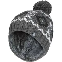 Heat Holder Mens Fleece Fodrad Termisk Vinter Varm Beanie Bobble Mössa med Pom Pom