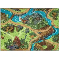 Rugsx REBEL ROADS Dino World 29 Dinosaurier, halkfri för barn - grå / grön 95x133 cm