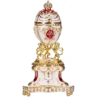 Danila-Souvenirs Faberge stil Danskt kungligt ägg Danskt jubileum Smyckeskrin med lejon och kejsarkrona 13 cm röd