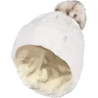 Heat Holder - Stickad, fleecefodrad, termisk boblehatt med pom pom för damer