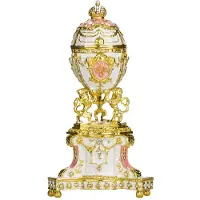 Danila-Souvenirs Faberge stil Danskt kungligt ägg Danskt jubileum Smyckeskrin med lejon och kejsarkrona 13 cm rosa