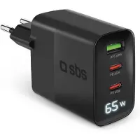 SBS LCD Wall Charger USB-A 2x USB-C LCD 65 W melna - Ladetajs