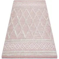 Rugsx Matta ECO SISAL Boho MOROC Ruter 22297 fringe - två nivåer av hudna rosa / grädde, återvunnen matta 117x170 cm