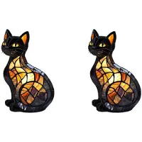 Semoic 2X Ny Målad Glas Kattlampa Katter Färgat Harts 3D Söt Bordslampa Retro Högkvalitativ Husdjurs-LED-Bordslampa Hem Sovrum