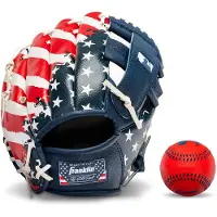 Franklin Sports Tee Ball Glove - Hgerhnt ungdomsflthandske - MLB baseballhandske i syntetiskt lder - Ready to Play Glove (RTP) - 9,5 tums hg
