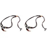 Typecat 2X LäDer Tribal Halsband för Kvinnor och MäN Vintage Bohemisk Stil Etniska PäRlor Choker FläTade Justerbara Dubbla Lager