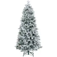 MUVOE HOMCOM Konstgjord julgran, konstsnö och kottar, realistisk, brandsäker, metallfot, 183 cm, grön