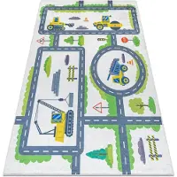 Rugsx BAMBINO 2338 tvättmatta Grävmaskin, gator för barn halkskydd - vit / grön 160x220 cm