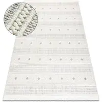 Rugsx Matta NANO FH69A Ruter, ögla, plattvävd vit / grå 240x330 cm