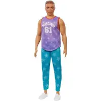 Barbie Ken Fashionistas Docka #165 med Brun Hår, Lila Top, Blå Joggers & Vita Skor, Lek för Barn 3 till 8 År