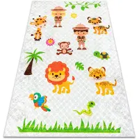 Rugsx JUNIOR 52104.801 tvättmatta Safaris, djur för barn halkskydd - grå 80x150 cm