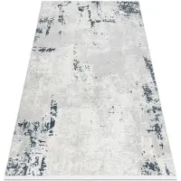 Rugsx Modern matta DUKE 51378 kräm / blå - Betong, sten strukturerad, mycket mjuk, fransar 180x270 cm