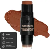Nudestix Nudies Matte Cream Bronzer 3-in-1 All Over Face Color fr ansikte, gon och lppar med blandningsborste (Deep Maple Eh)