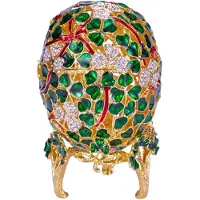 Danila-Souvenirs Faberge stil snidade ägg Smyckeskrin Klöverblad Vitklöver Klöver 9,5 cm grön