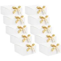 Semoic 10Pack Vita Presentförpackningar med Lock, 8X8X4 Tum Groomsmen Proposal Box, Lyxig Svart Presentförpackning med Band för Bröllopsförpackning