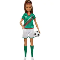 Barbie Karriärdocka & Tillbehör, Fotbollsspelare med Brunt Hår, #16 Uniform, Höga Strumpor, Skor & Fotboll