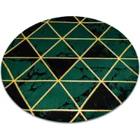 Rugsx Exklusiv EMERALD Matta 1020 circle - glamour, snygg marble, trianglar flaska grön / guld cirkel 120 cm