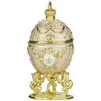 Danila-Souvenirs Faberge stil ägg Smyckeskrin med lejon och kejsarkrona 7,5 cm krämfärg