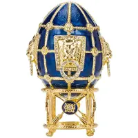 Danila-Souvenirs Faberge stil ägg Smyckeskrin med lejon 11 cm blå