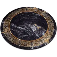 Rugsx MIRO 51199.806 circle tvättmatta Marble, greek metrisk halkskydd - svart / guld cirkel 100 cm