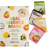 Farm Stay Real Essence Facial Sheet 12Pack Korean Skincare Mask Combo Hypoallergenic Fuktgivande Nrande Vitalizing Uppfriskande0,78 fl.oz.*12 ea