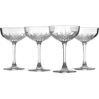 Pasabahce COUPE COCKAIL GLASS SET AV 4 - EXKLUSIV MARTINI MARGARITA GLASS - TIMLESS CHAMPAGNE COUPE GLASS - CRYSTAL DESIGN - 8.6 OZ Lng stamglas