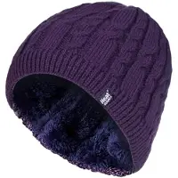 Heat Holder Kvinnlig ribbad kabelstickad fleece fodrad termisk stickad mössa
