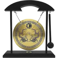 Jojomino Skrivbordsgong - Feng Shui MäSsing Gong Skrivbordsdekoration med Stativ och Klubba, Delikat Kinesisk Heminredning, Dubbel Drake