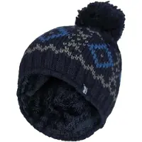 Heat Holder Mens Fleece Fodrad Termisk Vinter Varm Beanie Bobble Mössa med Pom Pom
