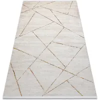 Rugsx Modern matta DUKE 51557 kräm / guld - Geometrisk, strukturerad, mycket mjuk, fransar 180x270 cm