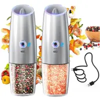 Melitt Elektrisk Salt- och Pepparkvarn, Salt- och Pepparkvarnar i Rostfritt Stål med LED-Ljus, Justerbar Grovlek